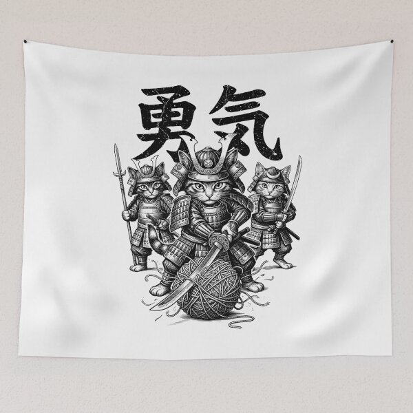 Item preview, Samurai Kittens Cat Lover Kitten Courage Yarn Kanji designed and sold by GrandeDuc.