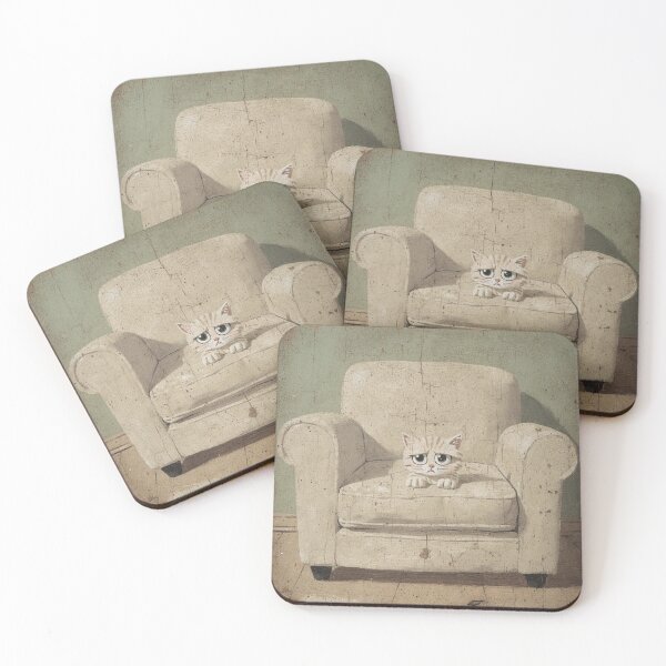 Item preview, Worried Kitten on the Tall Sofa Folk Art designed and sold by PictorialWhimsy.