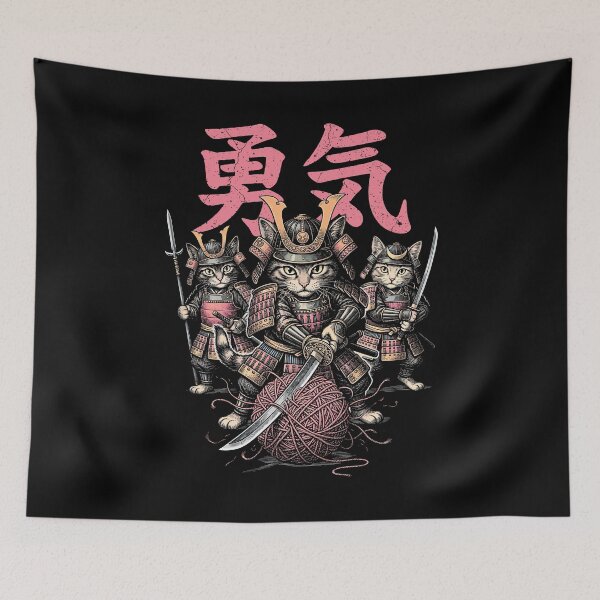 Item preview, Samurai Kittens Cat Lover Kitten Courage Yarn Kanji designed and sold by GrandeDuc.