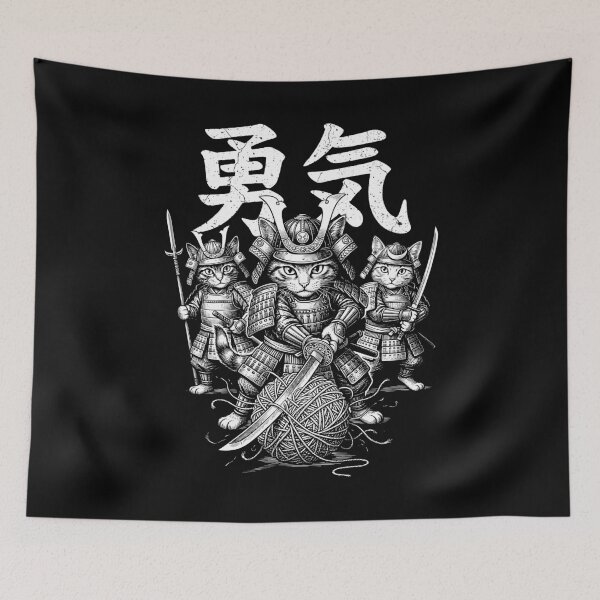 Item preview, Samurai Kittens Cat Lover Kitten Courage Yarn Kanji designed and sold by GrandeDuc.