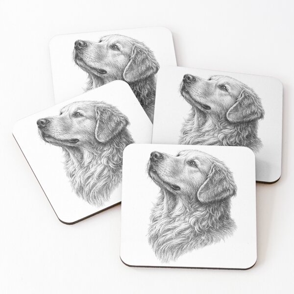 Item preview, Monochrome engraved illustration of a golden retriever designed and sold by Inspired Arts.