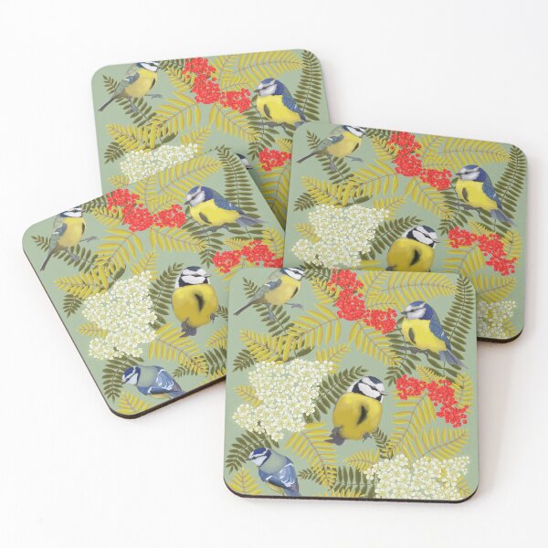 Item preview, Blue tit birds and Rowan berries and blossoms designed and sold by PaulaGaitleyArt.