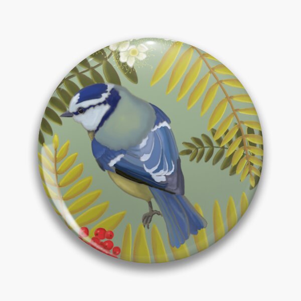 Item preview, Blue tit birds and Rowan berries and blossoms designed and sold by PaulaGaitleyArt.