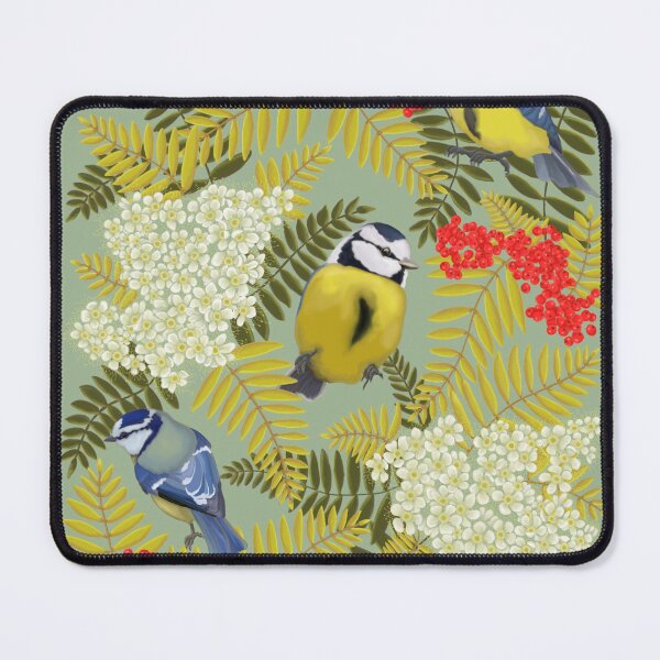 Item preview, Blue tit birds and Rowan berries and blossoms designed and sold by PaulaGaitleyArt.
