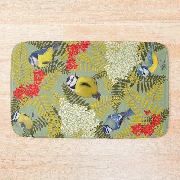 Item preview, Blue tit birds and Rowan berries and blossoms designed and sold by PaulaGaitleyArt.