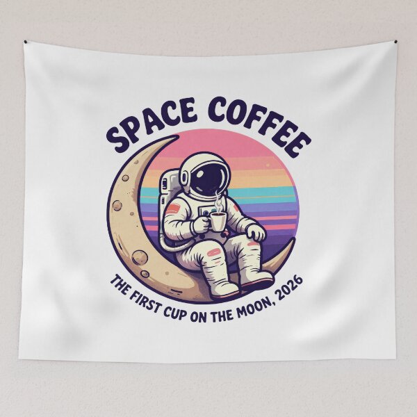 Item preview, Retro Space Coffee Astronaut on the Moon designed and sold by Gallery-yuuna .