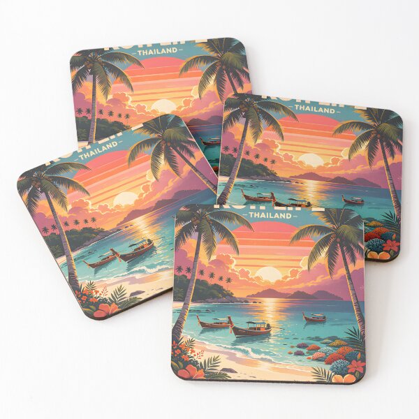 Item preview, Koh Lepe Thailand Retro Sunset Travel Poster – Andaman Sea Coastal Artwork designed and sold by Spirit of Siam.