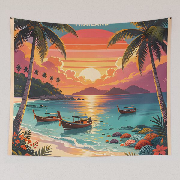 Item preview, Koh Lepe Thailand Retro Sunset Travel Poster – Andaman Sea Coastal Artwork designed and sold by Spirit of Siam.