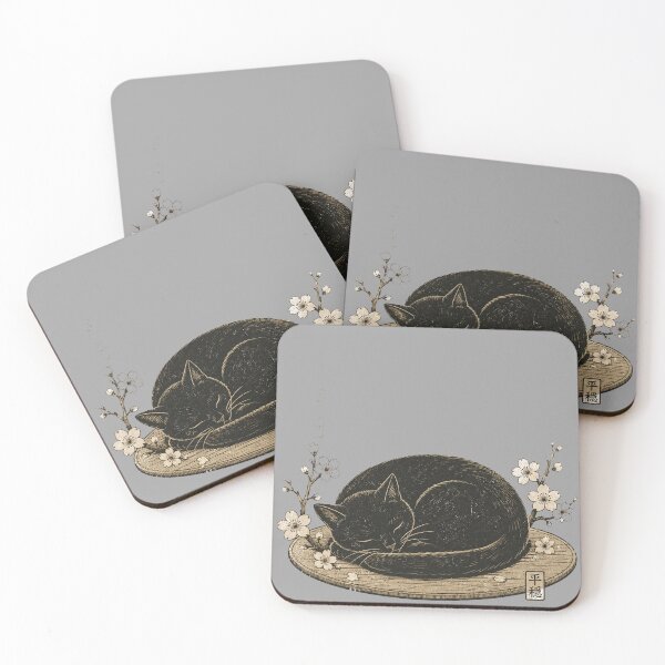 Item preview, Sleeping Black Cat Japanese Sakura Vintage Aesthetic designed and sold by Moonveil_Studio.