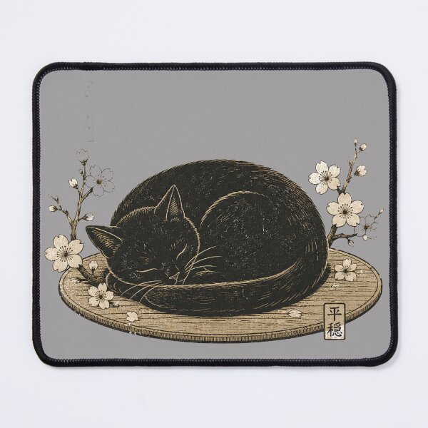 Item preview, Sleeping Black Cat Japanese Sakura Vintage Aesthetic designed and sold by Moonveil_Studio.