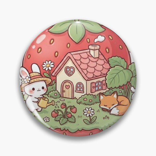 Item preview, Cozy Strawberry Planet Kawaii Cottage Sticker | Cute Mini World Fantasy Art designed and sold by CreativeNest Prints.