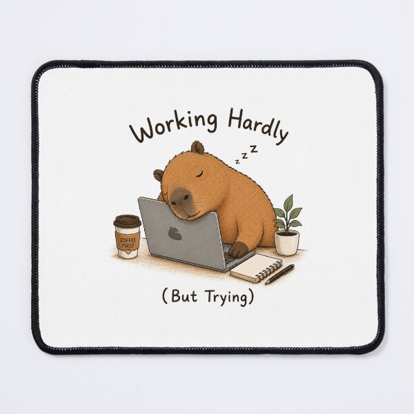 Item preview, Working Hardly (But Trying) Sleepy Capybara with Laptop & Coffee designed and sold by Little Moments Co..