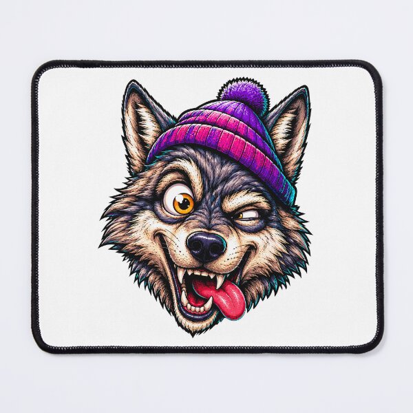 Item preview, Funny Crazy Wolf Wearing Beanie Cartoon Illustration | Cool Streetwear Animal Design designed and sold by Krincydigitalart.