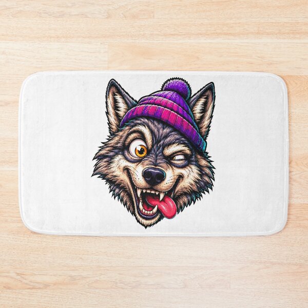 Item preview, Funny Crazy Wolf Wearing Beanie Cartoon Illustration | Cool Streetwear Animal Design designed and sold by Krincydigitalart.