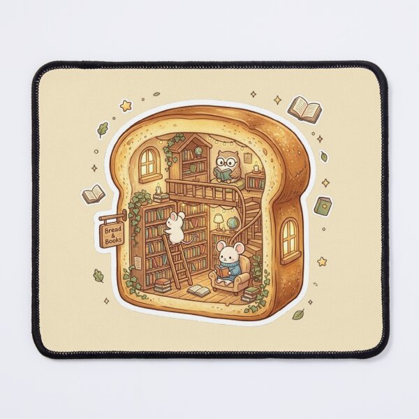 Item preview, Library Toast Kawaii Miniature World Sticker | Cozy Book Lover Fantasy Bread Art designed and sold by CreativeNest Prints.