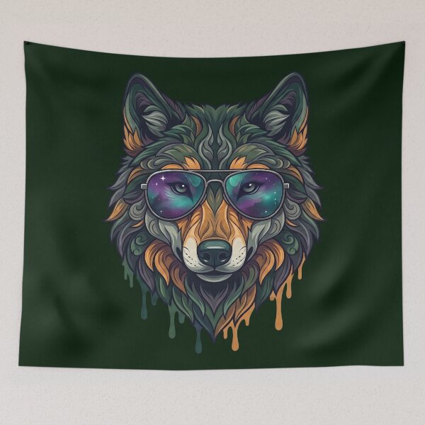 Item preview, Cool Wolf Wearing Space Galaxy Sunglasses Street Art Portrait designed and sold by artscripts.