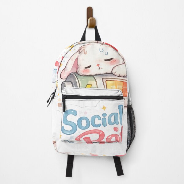 Item preview, Social Battery Low – Cute Introvert Bunny Sticker Tag: designed and sold by Genzfirevibes.