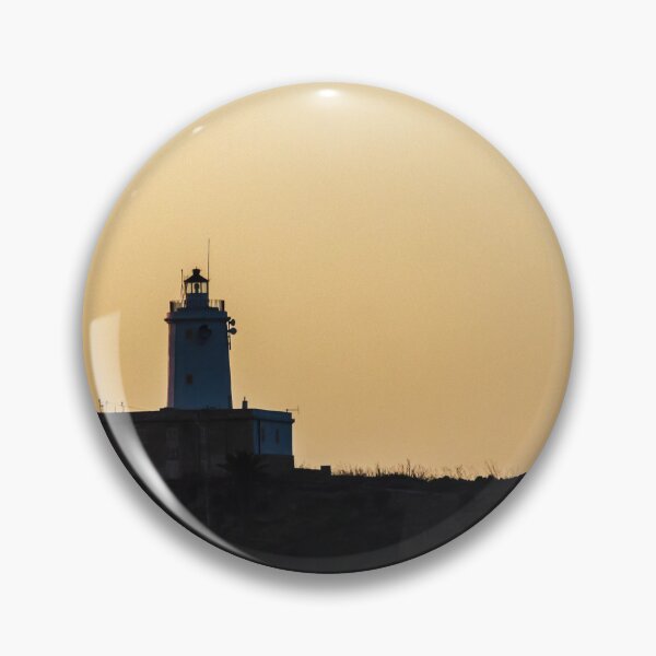 Item preview, Lighthouse Silhouette on Coastal Cliff at Golden Sunset Over Calm Sea Horizon designed and sold by Nmallia.