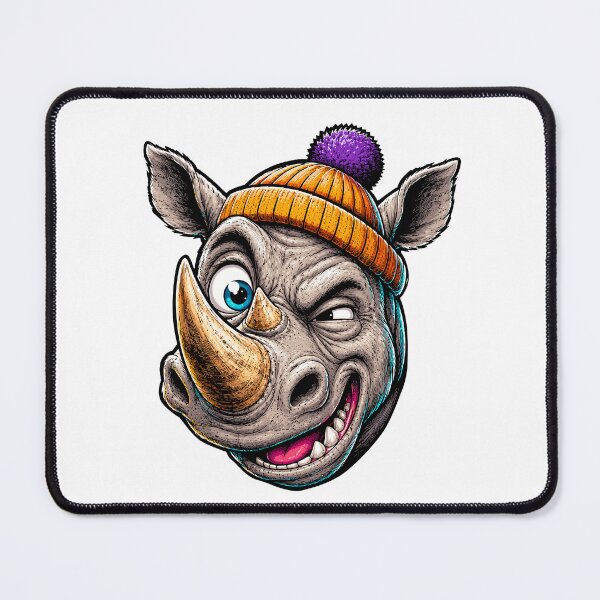 Item preview, Funny Rhino Wearing Beanie Cartoon Illustration | Cool Streetwear Animal Design designed and sold by Krincydigitalart.