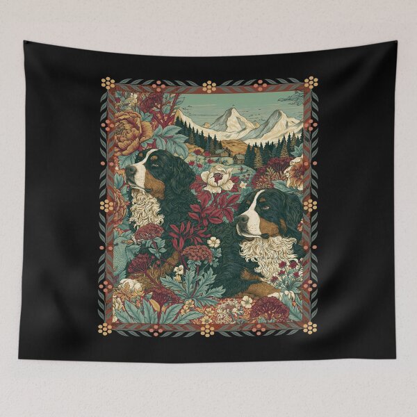 Item preview, Vintage Bernese Mountain Dog Botanical Landscape designed and sold by AntiqueImages.
