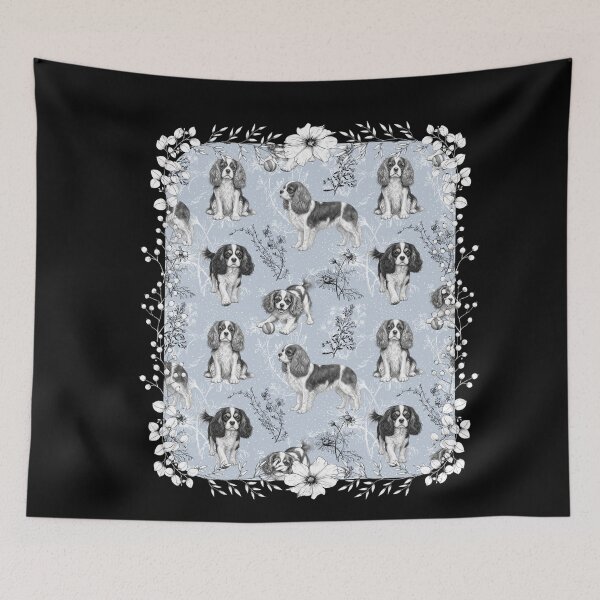 Item preview, Cavalier King Charles Blue Toile de Jouy designed and sold by AntiqueImages.