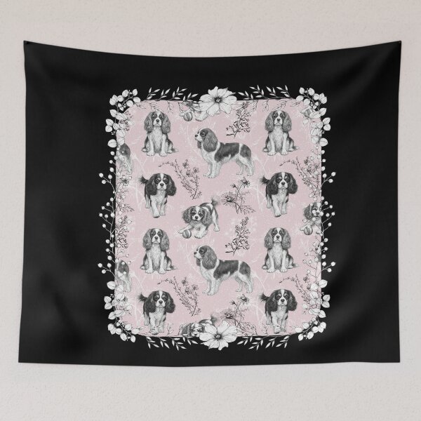 Item preview, Cavalier King Charles Vintage Pink Toile de Jouy designed and sold by AntiqueImages.