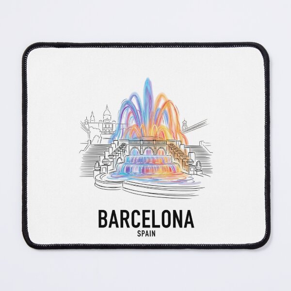 Item preview, Barcelona, Spain — Neon Fountain Black Skyline Art designed and sold by Ar0undTheW0rld.
