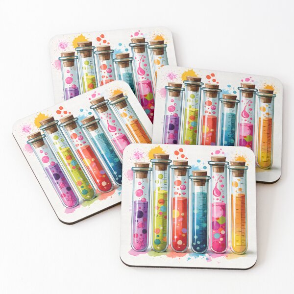 Item preview, Watercolor Science-Chemistry 5 Test Tubes Chemical Reaction Illustration designed and sold by GrinGalore.