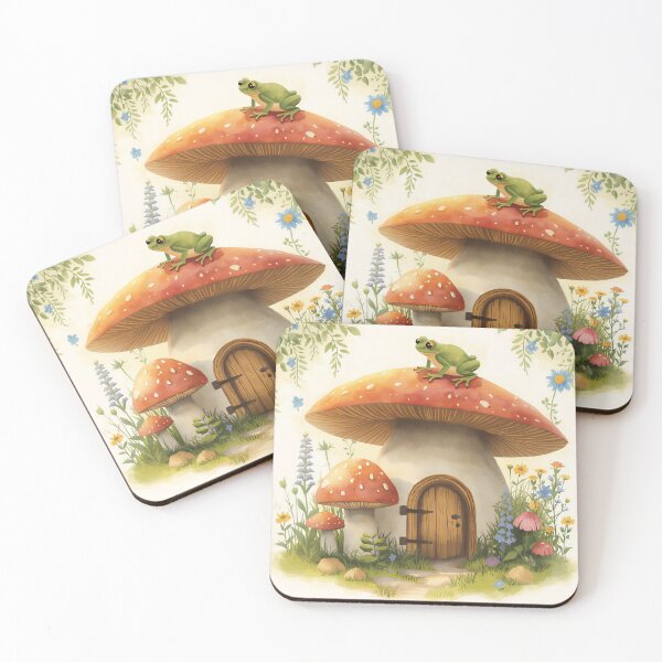 Item preview, Cottagecore Mushroom House Frog Art designed and sold by PixelDreamInk.