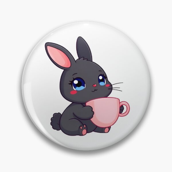 Item preview, Cute kawaii black bunny with a pink cup 05 designed and sold by ChameleonStars.
