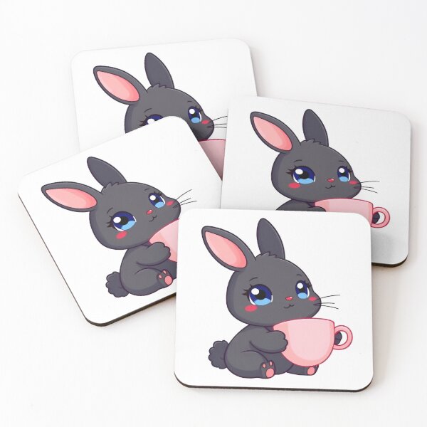 Item preview, Cute kawaii black bunny with a pink cup 05 designed and sold by ChameleonStars.