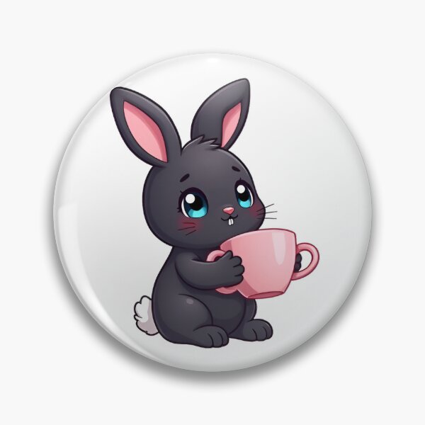 Item preview, Cute kawaii black bunny with a pink cup 06 designed and sold by ChameleonStars.