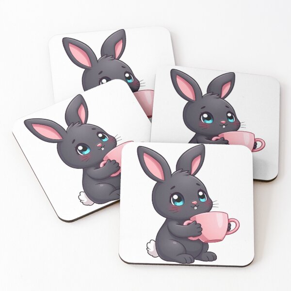Item preview, Cute kawaii black bunny with a pink cup 06 designed and sold by ChameleonStars.