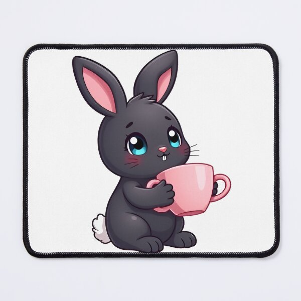 Item preview, Cute kawaii black bunny with a pink cup 06 designed and sold by ChameleonStars.