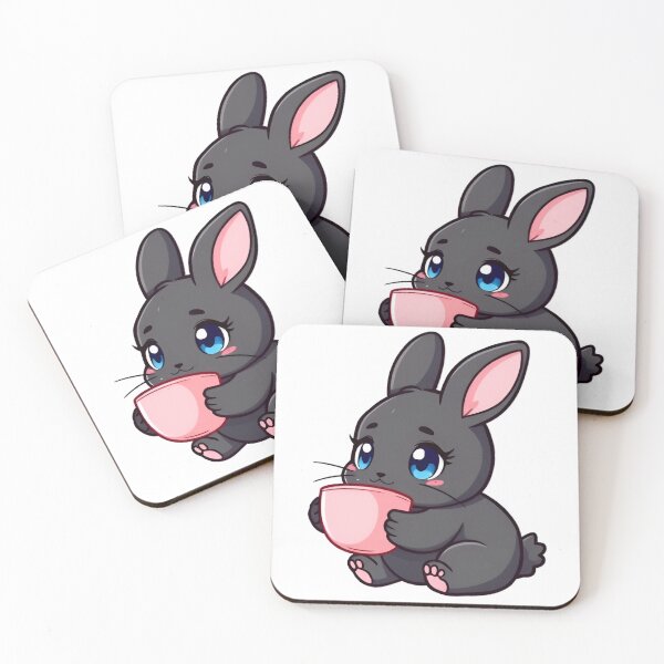 Item preview, Cute kawaii black bunny with a pink cup 07 designed and sold by ChameleonStars.