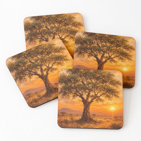Item preview, Marula Tree Sunset — African Savanna Oil Painting Wall Art designed and sold by Martin's_Design.