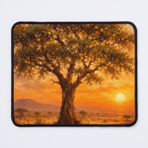 Item preview, Marula Tree Sunset — African Savanna Oil Painting Wall Art designed and sold by Martin's_Design.