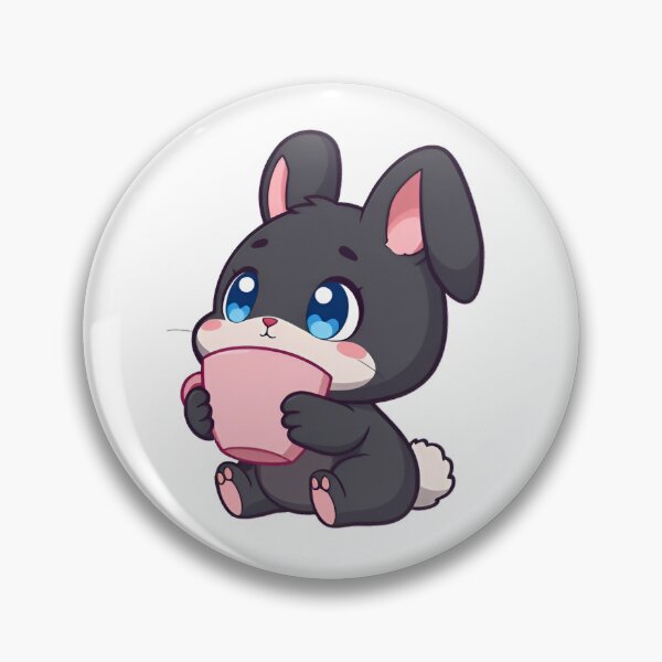 Item preview, Cute kawaii black bunny with a pink cup 08 designed and sold by ChameleonStars.