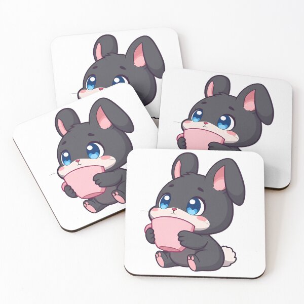 Item preview, Cute kawaii black bunny with a pink cup 08 designed and sold by ChameleonStars.