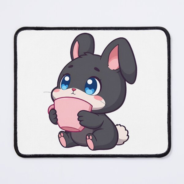 Item preview, Cute kawaii black bunny with a pink cup 08 designed and sold by ChameleonStars.