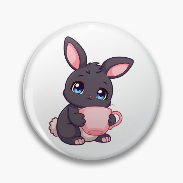 Item preview, Cute kawaii black bunny with a pink cup 09 designed and sold by ChameleonStars.