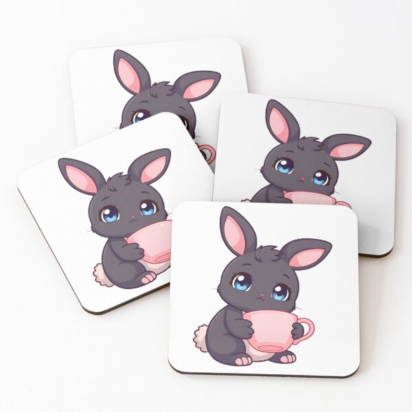 Item preview, Cute kawaii black bunny with a pink cup 09 designed and sold by ChameleonStars.