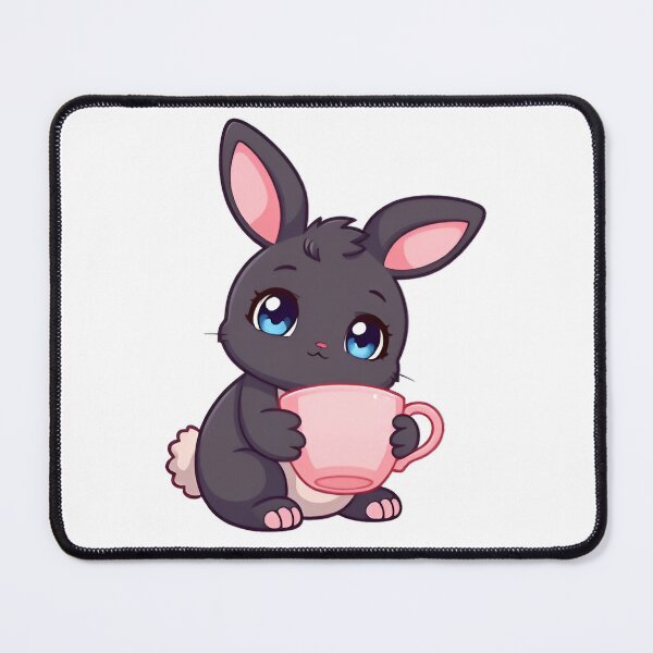Item preview, Cute kawaii black bunny with a pink cup 09 designed and sold by ChameleonStars.