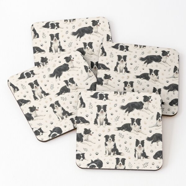 Item preview, Border Collie Watercolor Seamless Pattern with Paw Prints & Botanical Elements designed and sold by blankTeeShirt.