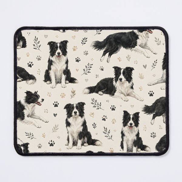 Item preview, Border Collie Watercolor Seamless Pattern with Paw Prints & Botanical Elements designed and sold by blankTeeShirt.