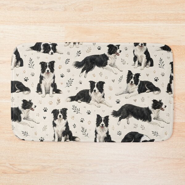 Item preview, Border Collie Watercolor Seamless Pattern with Paw Prints & Botanical Elements designed and sold by blankTeeShirt.