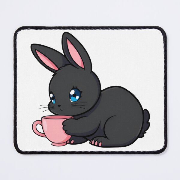 Item preview, Cute kawaii black bunny with a pink cup 10 designed and sold by ChameleonStars.