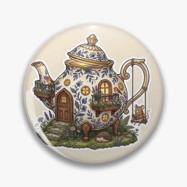 Item preview, Wandering Teapot House Sticker | Cozy Fantasy Cottagecore Miniature Home Illustration designed and sold by CreativeNest Prints.