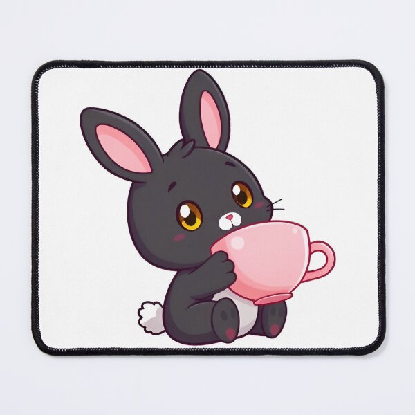 Item preview, Cute kawaii black bunny with a pink cup 11 designed and sold by ChameleonStars.
