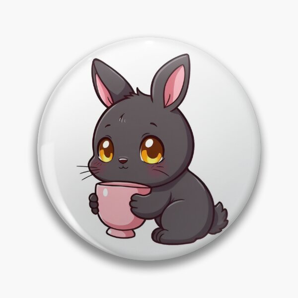 Item preview, Cute kawaii black bunny with a pink cup 12 designed and sold by ChameleonStars.